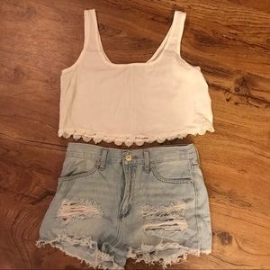 Tobi white crop top with lace